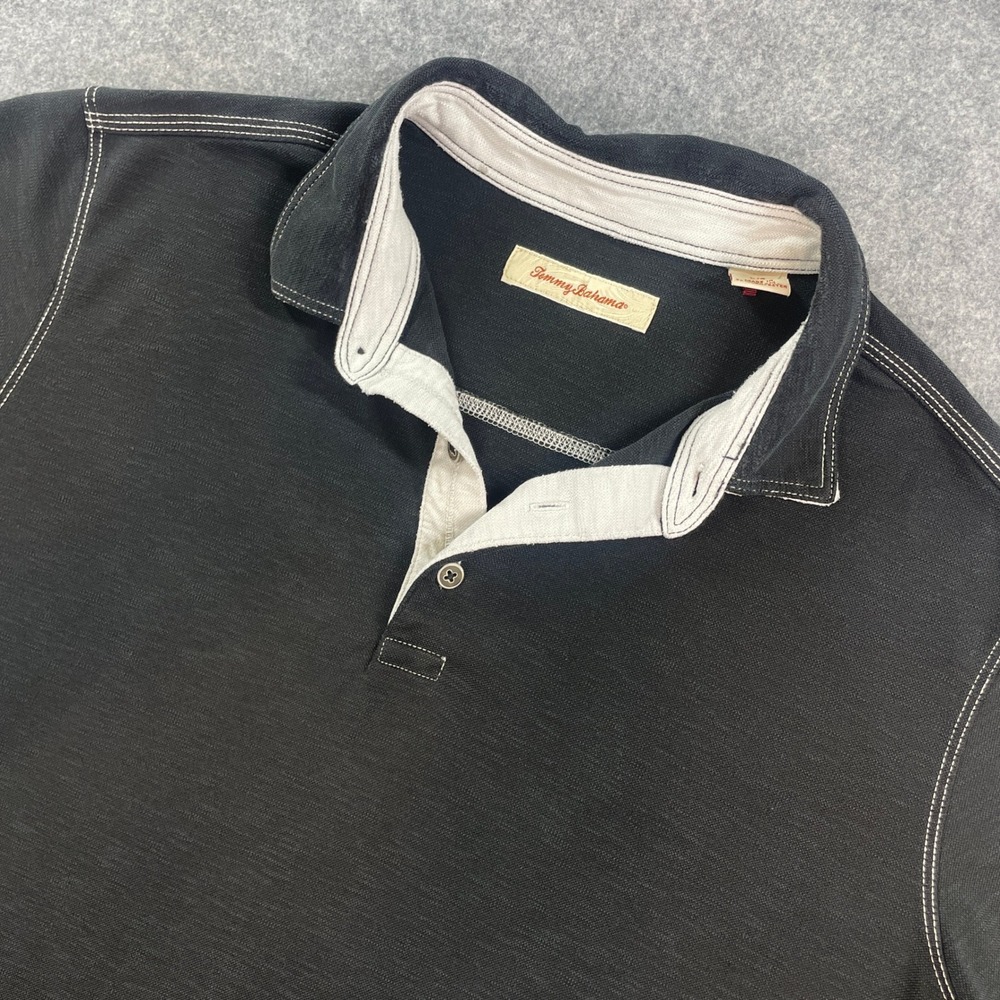 Tommy Bahama Mens Polo Shirt L Black Short Sleeve Resort Island Pima Cotton Zone